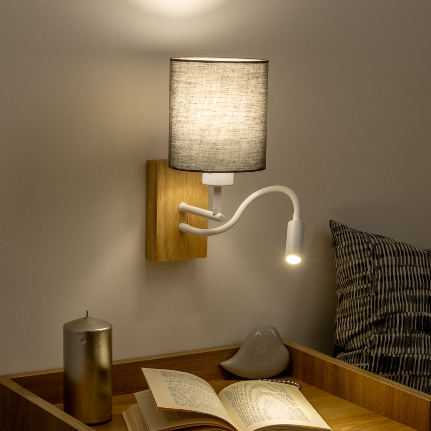 Brilagi - LED Flexibele wandlamp NUBILA WOOD 1xE27/25W/230V + LED/3W eiken/antraciet
