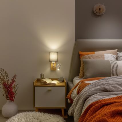 Brilagi - LED Flexibele wandlamp NUBILA WOOD 1xE27/25W/230V + LED/3W eiken/antraciet