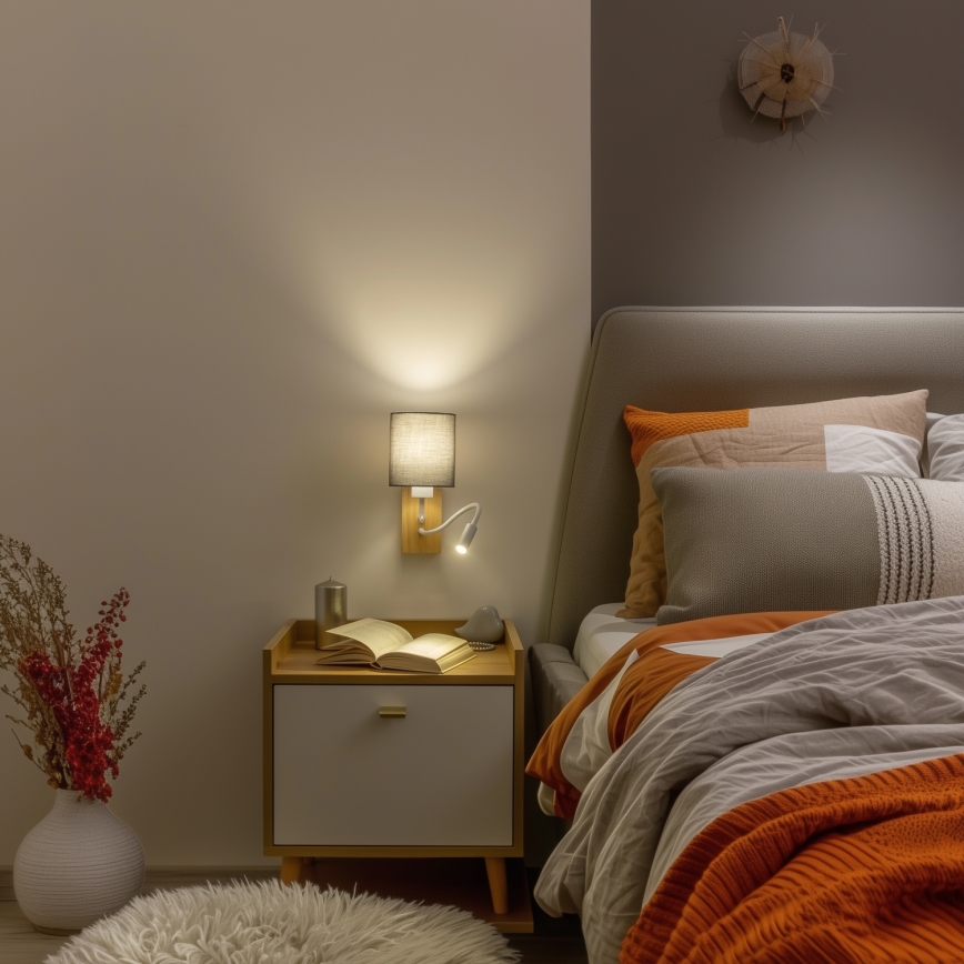 Brilagi - LED Flexibele wandlamp NUBILA WOOD 1xE27/25W/230V + LED/3W eiken/antraciet