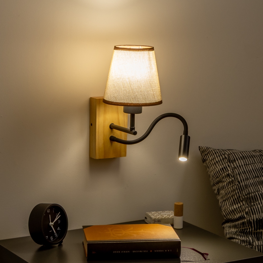 Brilagi - LED Flexibele wandlamp NUBILA WOOD 1xE27/25W/230V + LED/3W eiken/bruin