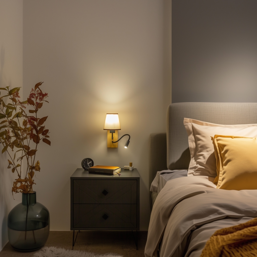 Brilagi - LED Flexibele wandlamp NUBILA WOOD 1xE27/25W/230V + LED/3W eiken/bruin