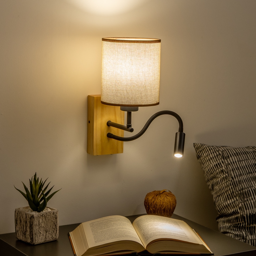 Brilagi - LED Flexibele wandlamp NUBILA WOOD 1xE27/25W/230V + LED/3W eiken/bruin