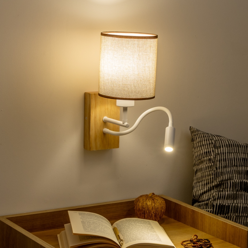 Brilagi - LED Flexibele wandlamp NUBILA WOOD 1xE27/25W/230V + LED/3W eiken/bruin
