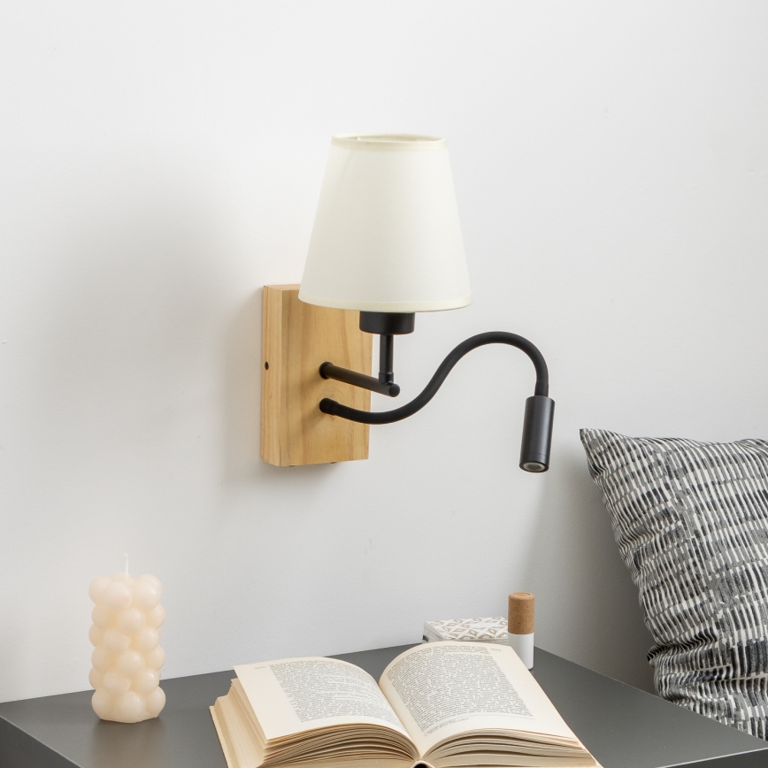 Brilagi - LED Flexibele wandlamp NUBILA WOOD 1xE27/25W/230V + LED/3W eiken/crème