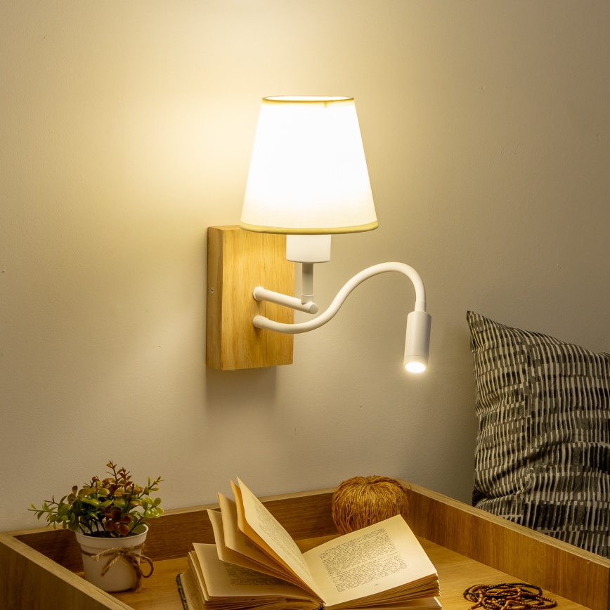 Brilagi - LED Flexibele wandlamp NUBILA WOOD 1xE27/25W/230V + LED/3W eiken/crème