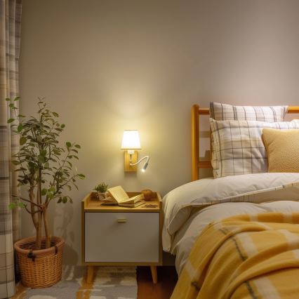 Brilagi - LED Flexibele wandlamp NUBILA WOOD 1xE27/25W/230V + LED/3W eiken/crème
