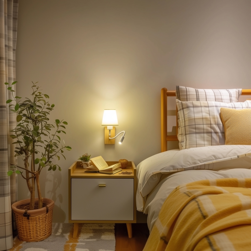 Brilagi - LED Flexibele wandlamp NUBILA WOOD 1xE27/25W/230V + LED/3W eiken/crème