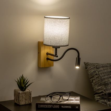 Brilagi - LED Flexibele wandlamp NUBILA WOOD 1xE27/25W/230V + LED/3W eiken/grijs