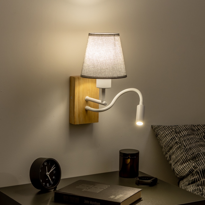Brilagi - LED Flexibele wandlamp NUBILA WOOD 1xE27/25W/230V + LED/3W eiken/grijs