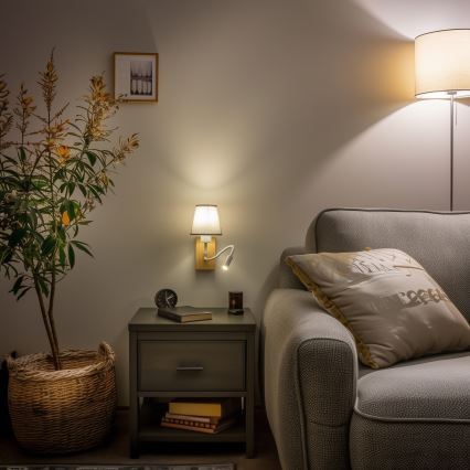 Brilagi - LED Flexibele wandlamp NUBILA WOOD 1xE27/25W/230V + LED/3W eiken/grijs