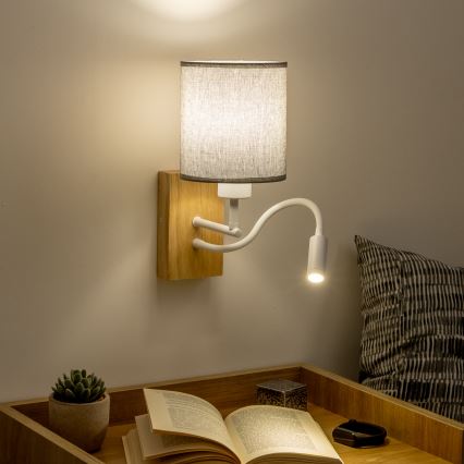 Brilagi - LED Flexibele wandlamp NUBILA WOOD 1xE27/25W/230V + LED/3W eiken/grijs