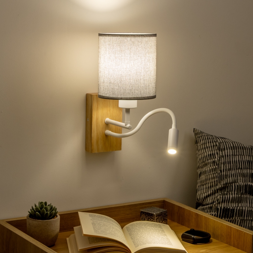 Brilagi - LED Flexibele wandlamp NUBILA WOOD 1xE27/25W/230V + LED/3W eiken/grijs