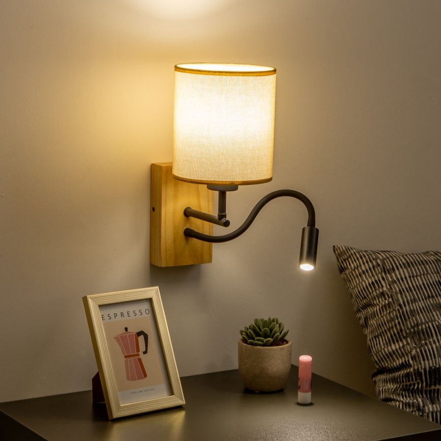 Brilagi - LED Flexibele wandlamp NUBILA WOOD 1xE27/25W/230V + LED/3W eiken/lichtbruin