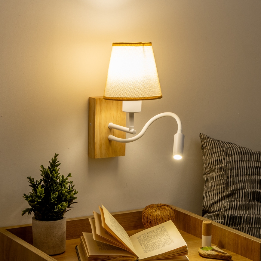 Brilagi - LED Flexibele wandlamp NUBILA WOOD 1xE27/25W/230V + LED/3W eiken/lichtbruin