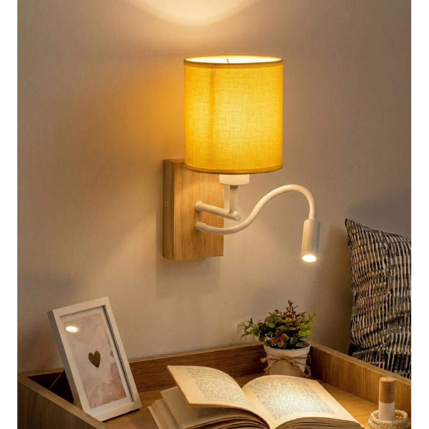 Brilagi - LED flexibele wandlamp NUBILA WOOD 1xE27/25W/230V + LED/3W eiken/wit/geel