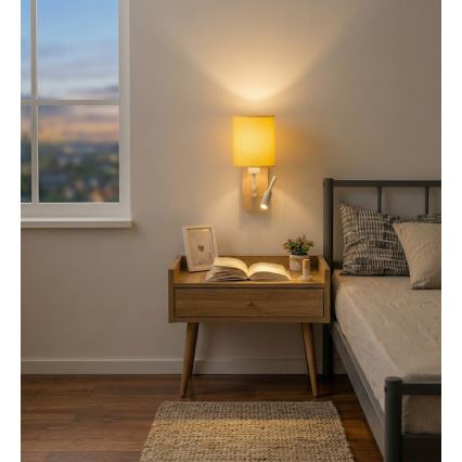 Brilagi - LED flexibele wandlamp NUBILA WOOD 1xE27/25W/230V + LED/3W eiken/wit/geel