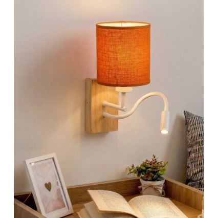 Brilagi - LED flexibele wandlamp NUBILA WOOD 1xE27/25W/230V + LED/3W eiken/wit/oranje