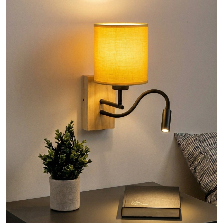 Brilagi - LED flexibele wandlamp NUBILA WOOD 1xE27/25W/230V + LED/3W eik/zwart/geel