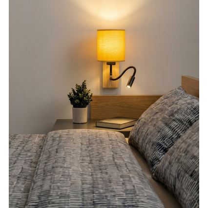 Brilagi - LED flexibele wandlamp NUBILA WOOD 1xE27/25W/230V + LED/3W eik/zwart/geel