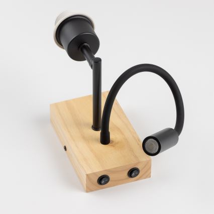 Brilagi - LED flexibele wandlamp NUBILA WOOD 1xE27/25W/230V + LED/3W eik/zwart/geel
