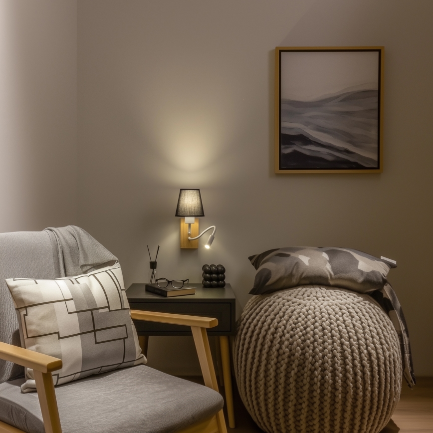 Brilagi - LED Flexibele wandlamp NUBILA WOOD 1xE27/25W/230V + LED/3W eiken/zwart