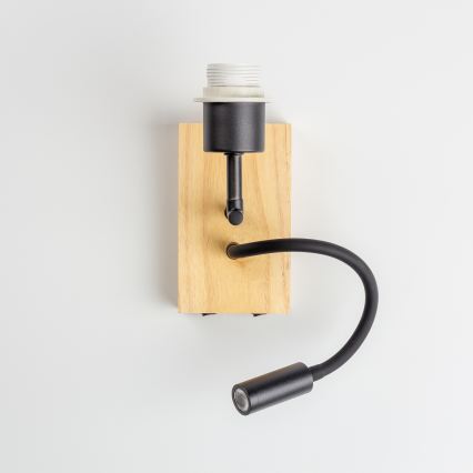 Brilagi - LED flexibele wandlamp NUBILA WOOD 1xE27/25W/230V + LED/3W eiken/zwart/lichtgrijs