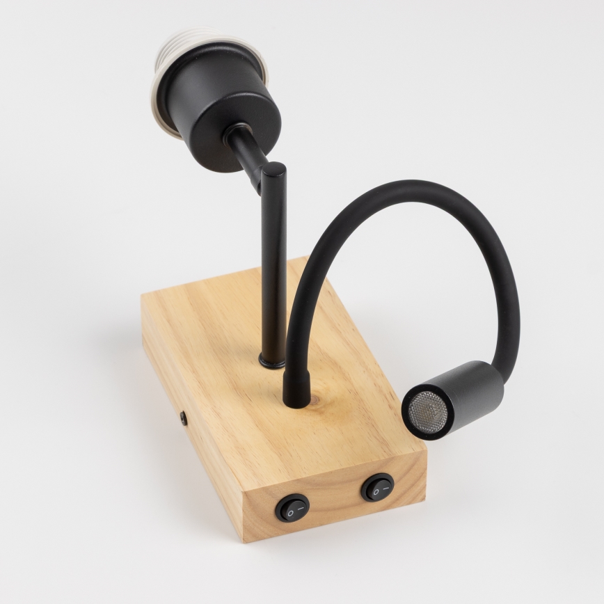 Brilagi - LED flexibele wandlamp NUBILA WOOD 1xE27/25W/230V + LED/3W eiken/zwart/lichtgrijs