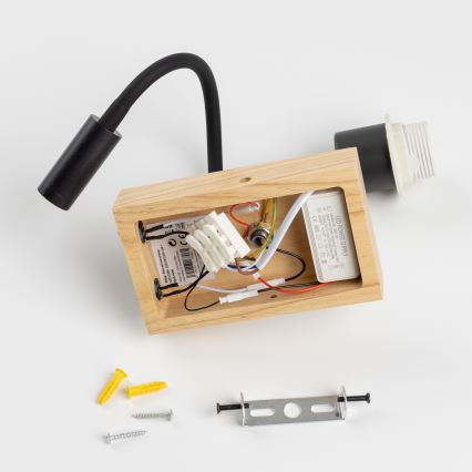 Brilagi - LED flexibele wandlamp NUBILA WOOD 1xE27/25W/230V + LED/3W eiken/zwart/lichtgrijs