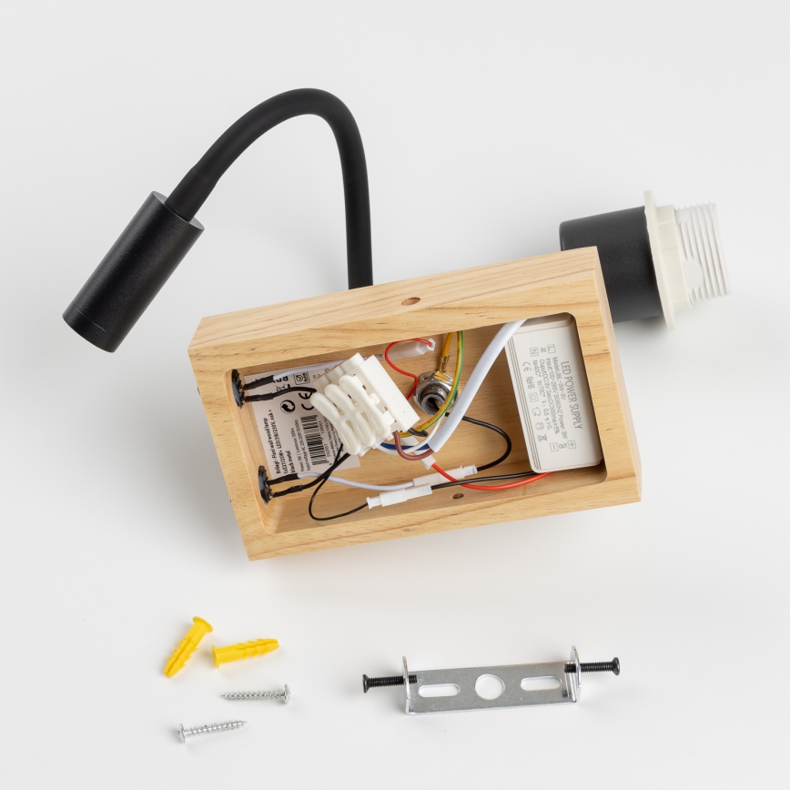 Brilagi - LED flexibele wandlamp NUBILA WOOD 1xE27/25W/230V + LED/3W eiken/zwart/lichtgrijs