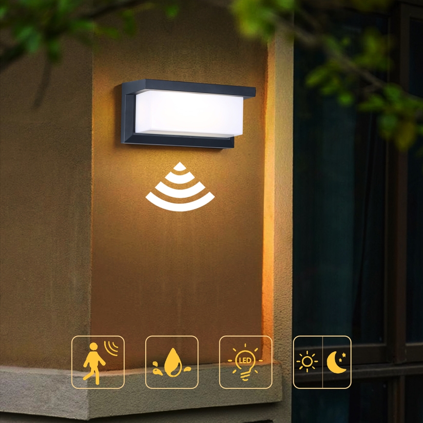Brilagi - LED Wandlamp voor buiten met sensor BRICKY LED/12W/230V antraciet IP54