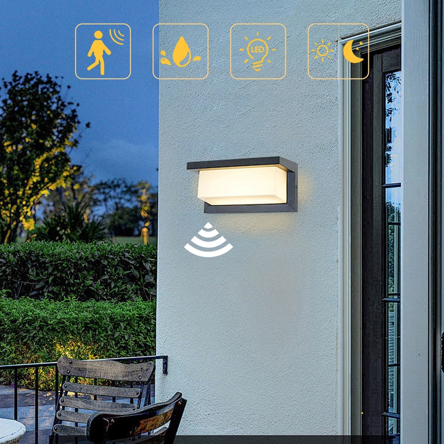 Brilagi - LED Wandlamp voor buiten met sensor BRICKY LED/12W/230V antraciet IP54