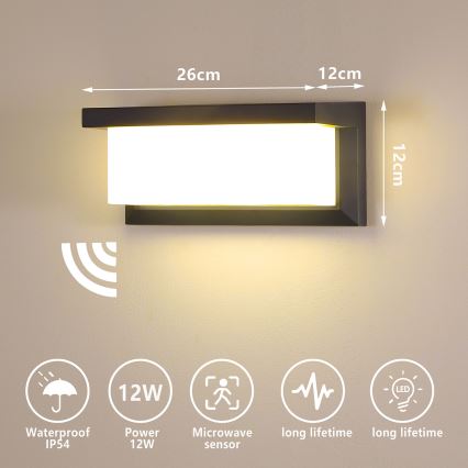 Brilagi - LED Wandlamp voor buiten met sensor BRICKY LED/12W/230V antraciet IP54