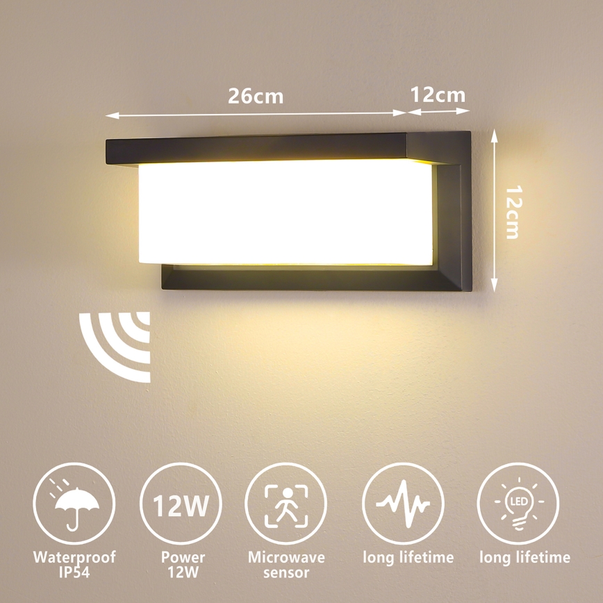 Brilagi - LED Wandlamp voor buiten met sensor BRICKY LED/12W/230V antraciet IP54