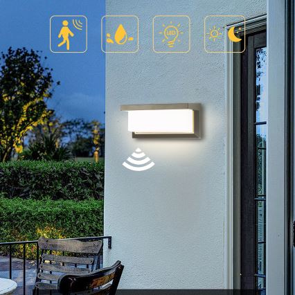 Brilagi - LED Wandlamp voor buiten met sensor BRICKY LED/12W/230V grijs IP54