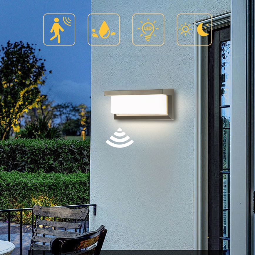Brilagi - LED Wandlamp voor buiten met sensor BRICKY LED/12W/230V grijs IP54