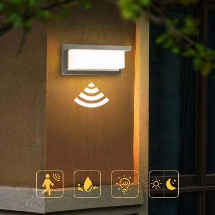 Brilagi - LED Wandlamp voor buiten met sensor BRICKY LED/12W/230V grijs IP54