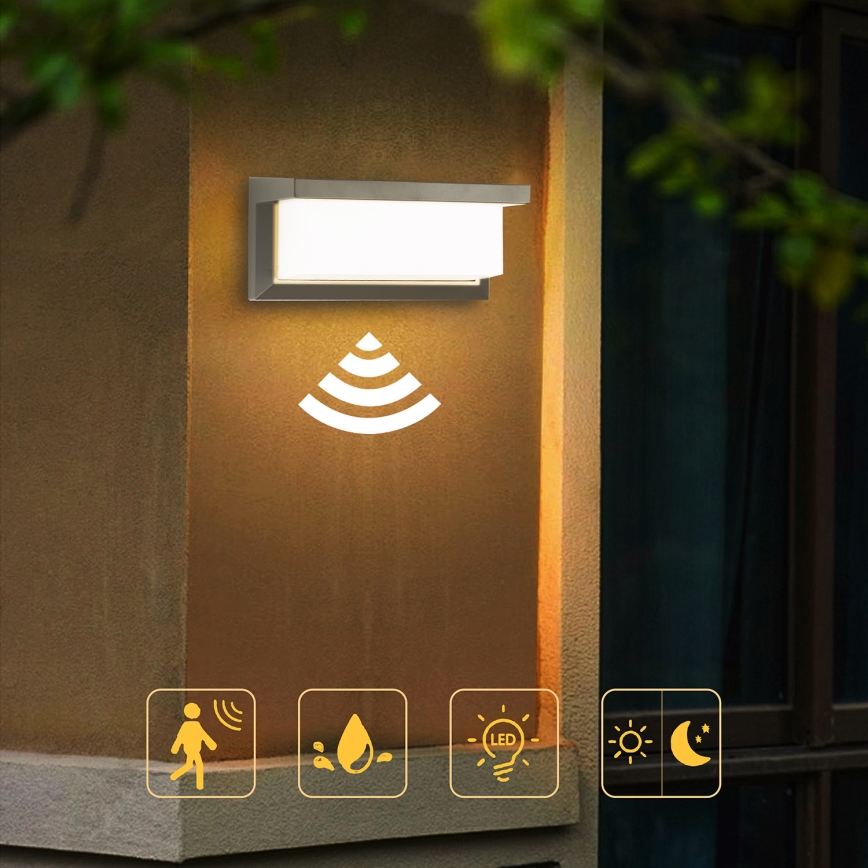 Brilagi - LED Wandlamp voor buiten met sensor BRICKY LED/12W/230V grijs IP54