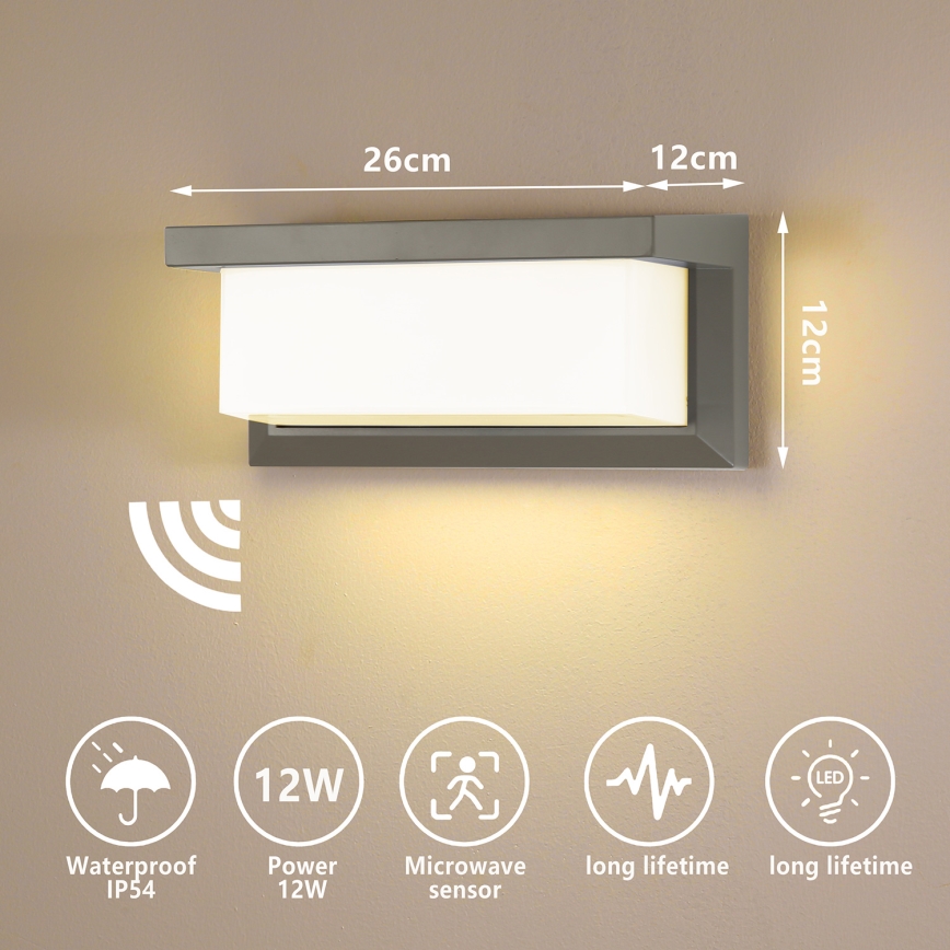 Brilagi - LED Wandlamp voor buiten met sensor BRICKY LED/12W/230V grijs IP54