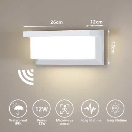 Brilagi - LED Wandlamp voor buiten met sensor BRICKY LED/12W/230V wit IP54