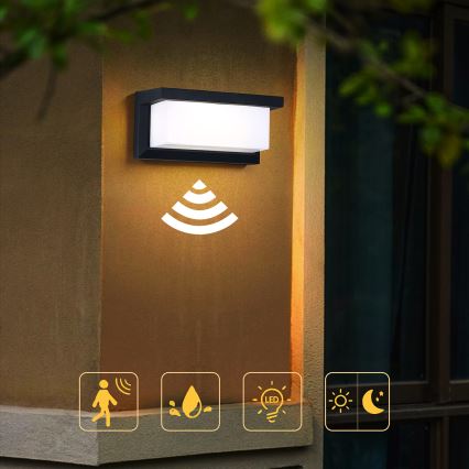 Brilagi - LED Wandlamp voor buiten met sensor BRICKY LED/12W/230V zwart IP54