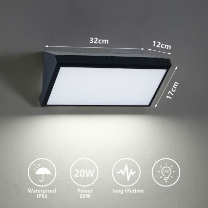 Brilagi - LED Wandlamp voor buiten TRIANGLE LED/20W/230V 3000/4000/6500K zwart IP65