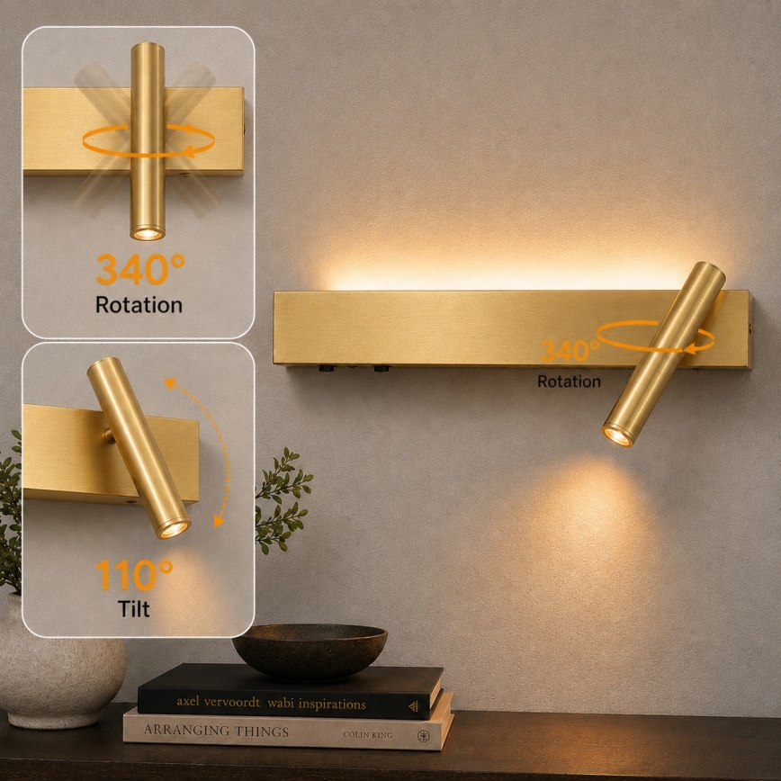 BRILAGI - LED wandspot ARLIX LED/3W/230V + LED/7W goudkleurig CRI 90