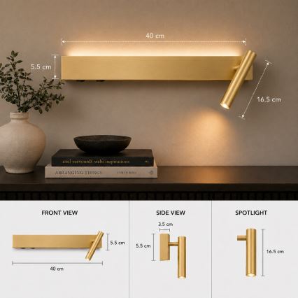 BRILAGI - LED wandspot ARLIX LED/3W/230V + LED/7W goudkleurig CRI 90