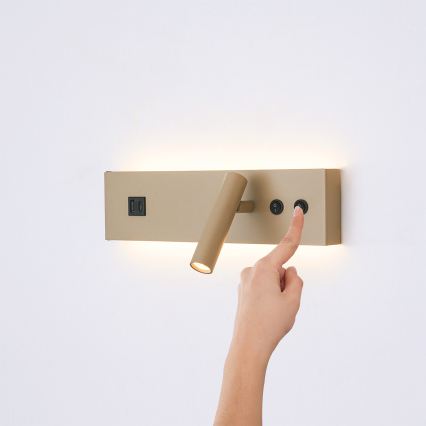 Brilagi - LED wandspot met USB-poort NOCTIS LED/3W/230V + LED/9W beige