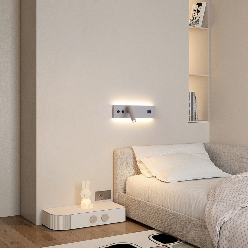 Brilagi - LED wandspot met USB-poort NOCTIS LED/3W/230V + LED/9W beige