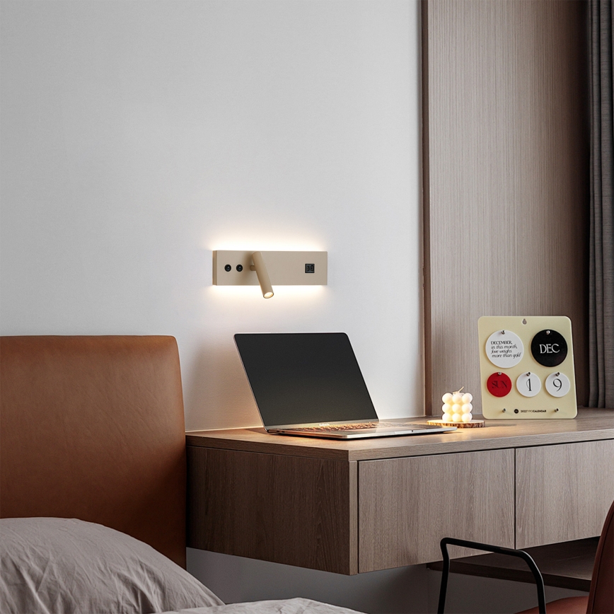 Brilagi - LED wandspot met USB-poort NOCTIS LED/3W/230V + LED/9W beige