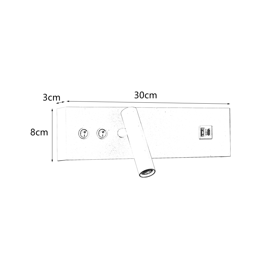 Brilagi - NOCTIS LED-wandspot met USB-poort, LED 3W/230V + LED 9W, zwart