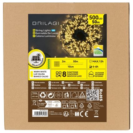 BRILAGI - LED zonne-kerstverlichting 500xLED/8 functies 52m 1200 mAh IP65 warm wit