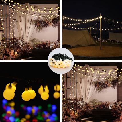 Brilagi - LED zonne-lichtsnoer BUBBLE 50xLED/8 functies 7m IP65 warm wit 600 mAh