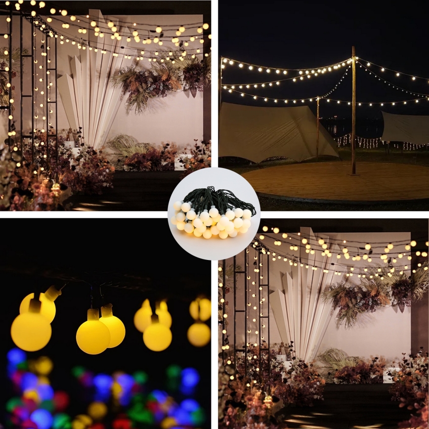 Brilagi - LED zonne-lichtsnoer BUBBLE 50xLED/8 functies 7m IP65 warm wit 600 mAh